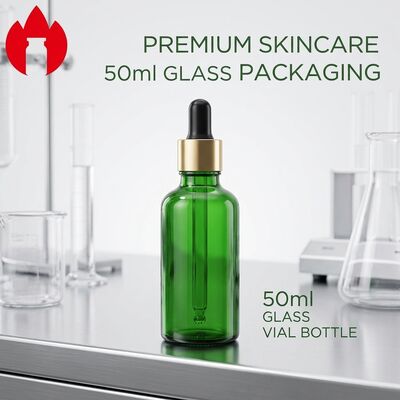 50ml Botella Vial de Vidrio para Aceite Esencial Cosmético Verde