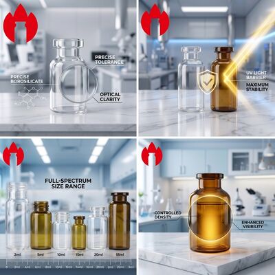 Frasco de vidrio farmacéutico con certificación GMP CE ISO